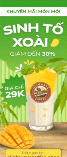 Sinh tố xoài Highways Coffee thơm ngon mát lạnh